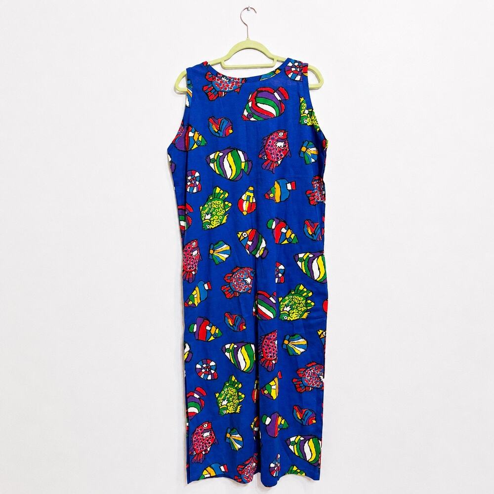 Jim Bay Original Blue Fish Print Sleeveless Maxi Dress Made in USA Sz OS - Picture 7 of 7